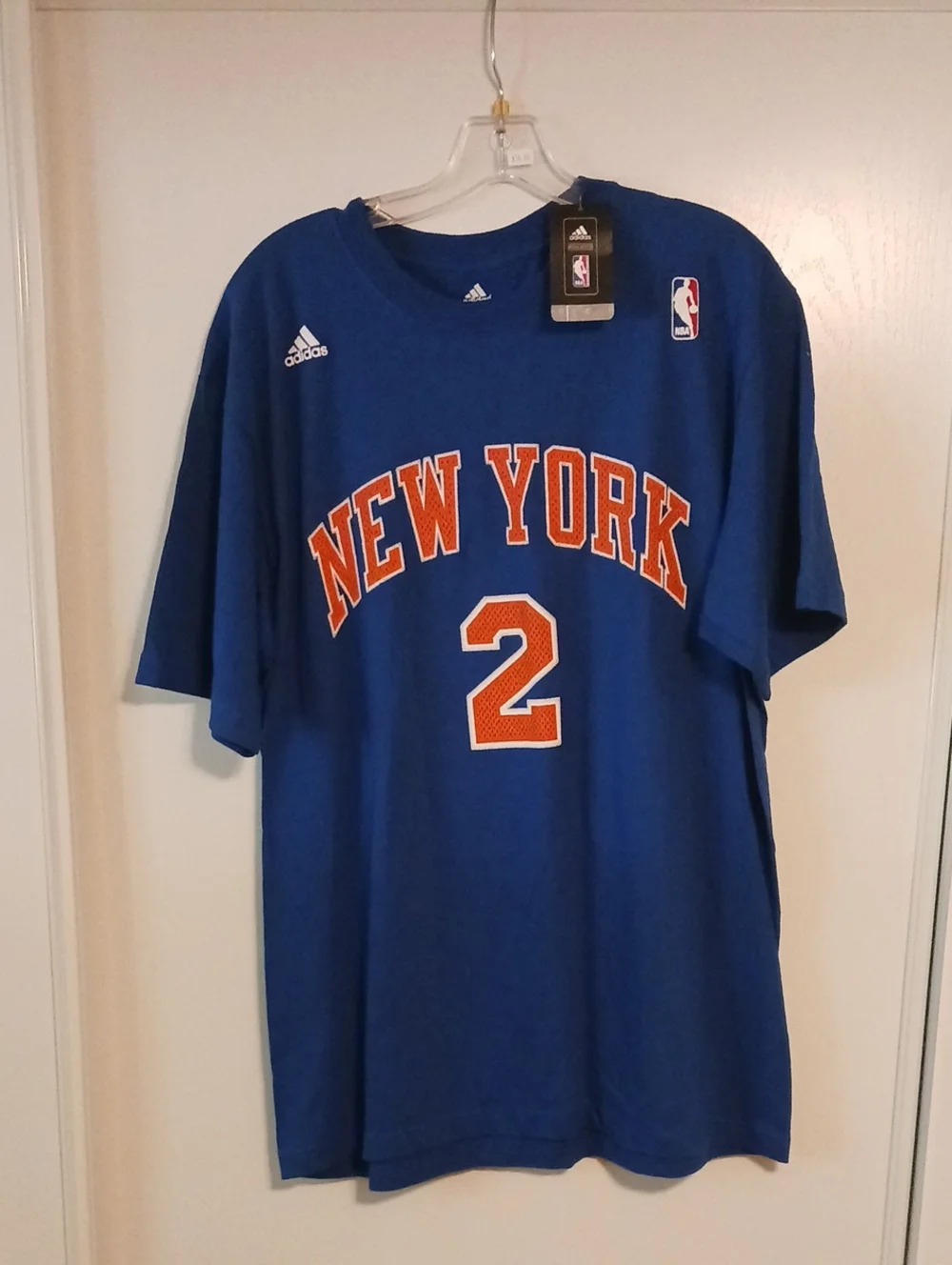 adidas Blue New York #2 Short Sleeve Jersey Tee with Orange Accents
